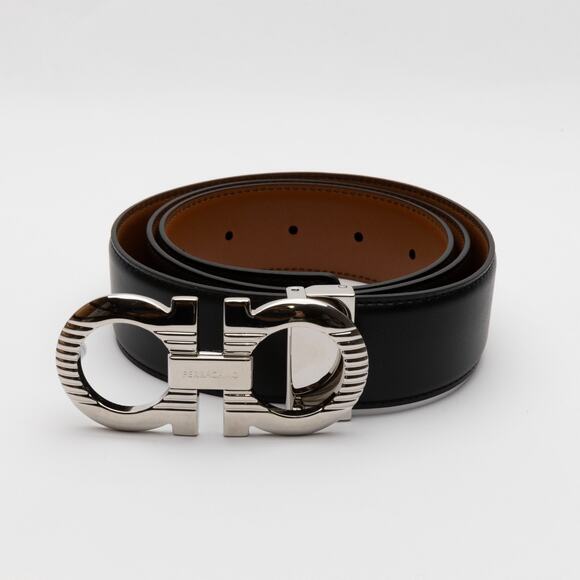 Ferragamo Men's Double Gancini Reversible Leather Belt 35/36 - Picture 1 of 9